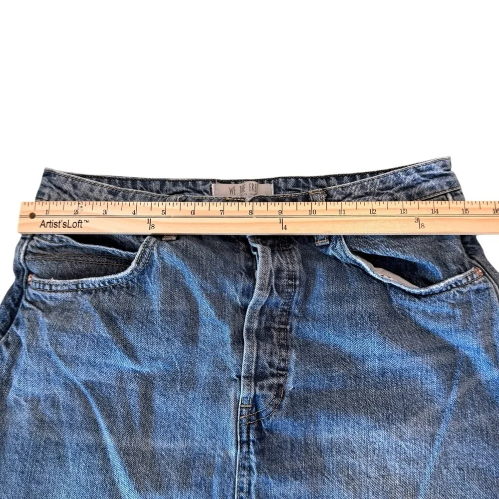 We the Free Women's 30 Button Fly Frayed Hem 100% Cotton Denim Skirt Back Buckle - Picture 4 of 9